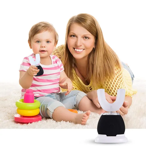 Vista 5 de Cepillo de dientes auto ultrasónico en forma de U automático 360 con luz azul que blanquea para los adultos