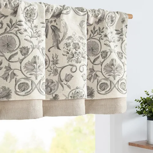 Vista 17 de jinchan Cortina de lino con cenefa de lino con estampado floral para cocina, cenefa rústica con filtro de luz para sala de estar, dormitorio, 16