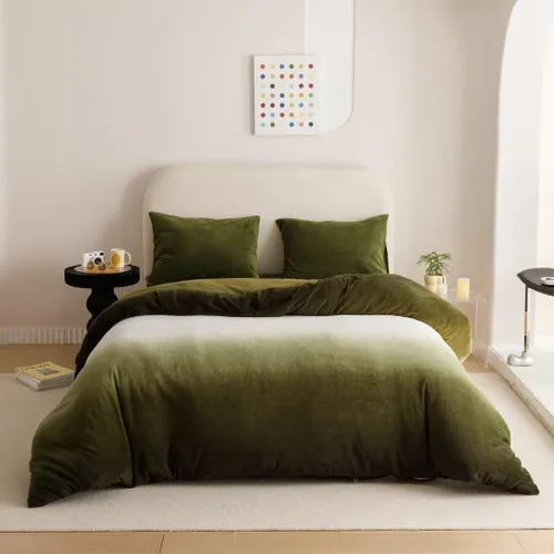 Vista 37 de CLOTHKNOW Juego de funda de edredón de terciopelo verde militar, juegos de ropa de cama tamaño individual, juego de ropa de cama verde oscuro