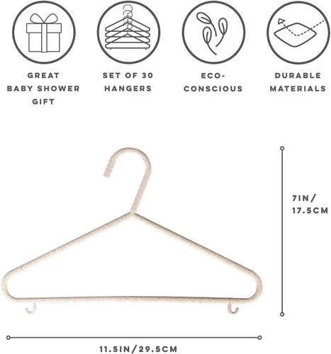 Vista 2 de 3 Sprouts Perchas de Plástico de Paja de Trigo - Paquete de 30 Perchas para Niños Pequeños para Ropa de Niños y Bebés, Abrigos - Ideal para Niñas