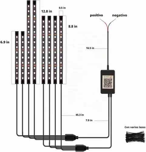 Vista 7 de 8 piezas de kits de luces LED para motocicleta, luces LED de tira impermeables para motocicleta con control de aplicación multicolor, luces LED RGB