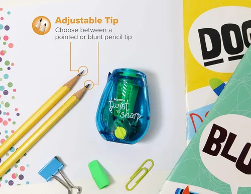 Vista 2 de Bostitch Office Twist-n-Sharp Sacapuntas de Lápices, para Niños y Lápices de Colores, Colores Surtidos (PS1-BLUE-2PK)