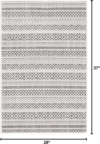 Vista 2 de Unique Loom Outdoor Striped Collection Alfombra de área - Maia (2' 2" x 3' 1" Rectángulo, Beige/Marfil)
