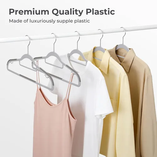 Vista 8 de HOUSE DAY - Perchas de plástico de calidad, paquete de 30 unidades, perchas antideslizantes de plástico gris, perchas ultra delgadas con gancho