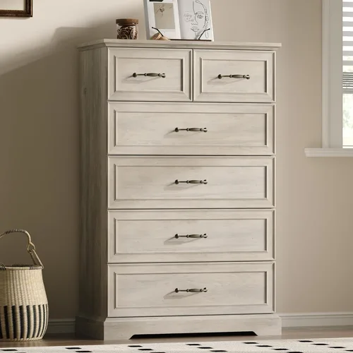 Vista 7 de Cómoda rústica de 3 cajones para dormitorio, cómoda moderna de 24 pulgadas de ancho con cajones profundos y asas de barra, mesita de noche de madera