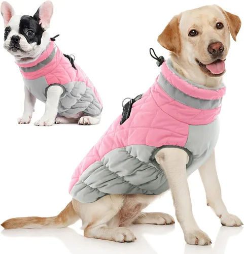Vista 9 de AOFITEE Abrigo para perro, chaquetas cálidas para perros pequeños, abrigo de invierno para perros con arnés integrado, chaqueta de invierno