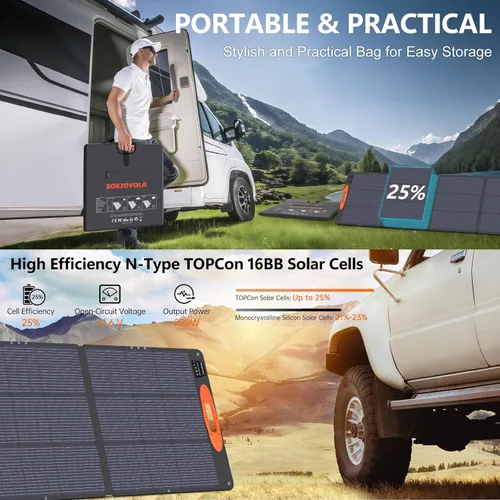 Vista 3 de SOKIOVOLA N-Type 16BB 220W Panel solar portátil para EF/Jackery/Bluetti/Anker Estación de energía, Panel solar plegable impermeable IP68 ETFE 25%