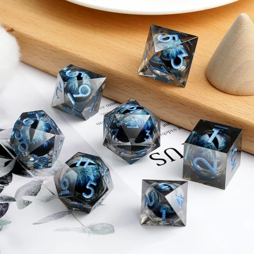 Vista 12 de DNDND Dados de Resina Ojo DND de Borde Afilado Dado de D&D con Estuche de Regalo para Juego de Dungeons and Dragons (Ojo de Dragón Verde)