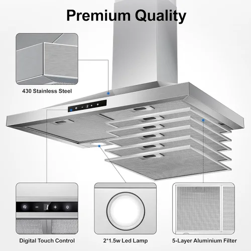 Vista 4 de Campana extractora Tieasy de 30 pulgadas, campana de ventilación de cocina de montaje en pared de 450 CFM en acero inoxidable, campana