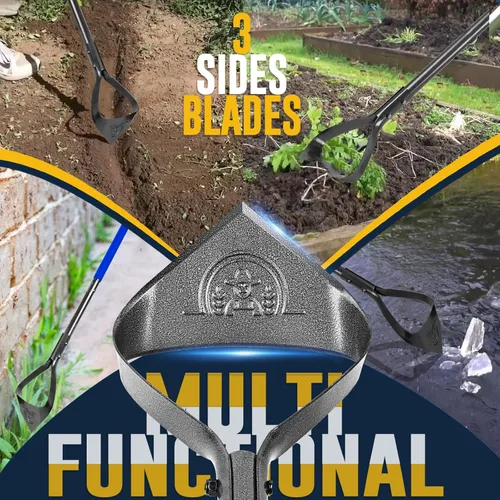 Vista 2 de Herramienta de jardín de azada, triángulo resistente de 52.7 pulgadas, desbrozadora manual con mango largo, acción de eliminación de malezas