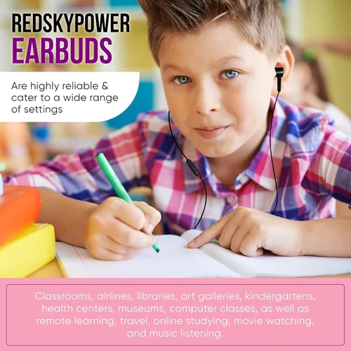 Vista 5 de Paquete de 40 auriculares con micrófono multicolor para niños, empaquetados individualmente, auriculares desechables con micrófono, ideales