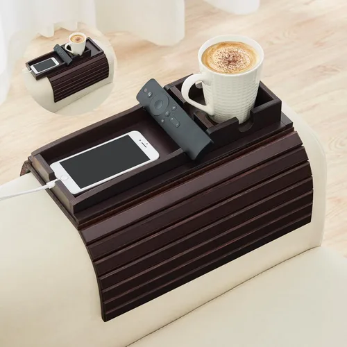 Vista 15 de GEHE Soporte para taza de sofá, bandeja de brazo de sofá anti caída, soporte de bambú natural para sofá, más seguro para tu familia, bandeja