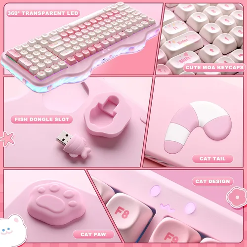 Vista 8 de YUNZII Teclado mecánico inalámbrico C98 con teclado numérico, 99 teclas BT5.0/2.4G/USB-C Soporte de junta de intercambio en caliente con teclas PBT