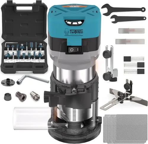 Vista 9 de TwoWin Herramienta de enrutador, herramienta de enrutador de madera compacta de 110 V 800 W para carpintería, recortadora de mano eléctrica de 1/4