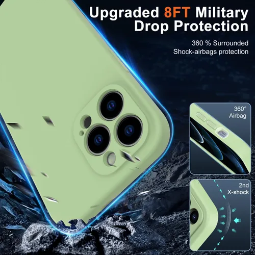Vista 6 de DEENAKIN Funda magnética de silicona para iPhone 12 Pro Max con protector de pantalla, compatible con MagSafe, protección de cámara, funda Té Verde