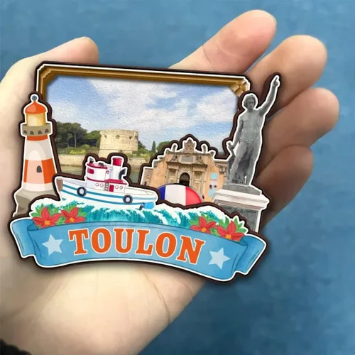 Vista 4 de Toulon Provence-Alpes-Cote d'Azur Francia - Imán para nevera Colección de madera 3D Madera hecha a mano recuerdos de la ciudad de viaje, imán