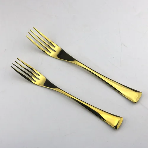 Vista 5 de Juego de cubiertos dorados de acero inoxidable pulido con espejo, cuchillo de carne, tenedor, tenedor de ensalada, cuchara de postre, 6 piezas