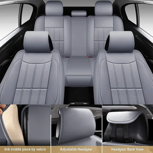 Vista 4 de AOOG - Fundas de cuero sintético para asientos de auto, funda antideslizante universal para vehículos, accesorios interiores impermeables, juego