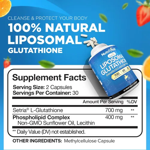 Vista 2 de Nutrivein Suplemento de glutatión liposomal premium, suplemento coreano de Panax ginseng y paquete de suplementos de berberina: glutatión reducido