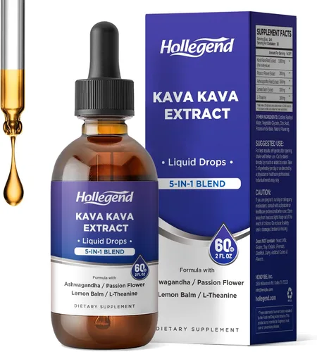 Gotas líquidas de extracto de raíz de kava kava, mezcla 5 en 1 con Ashwagandha, bálsamo de limón, L-teanina, suplemento de tintura de kava para
