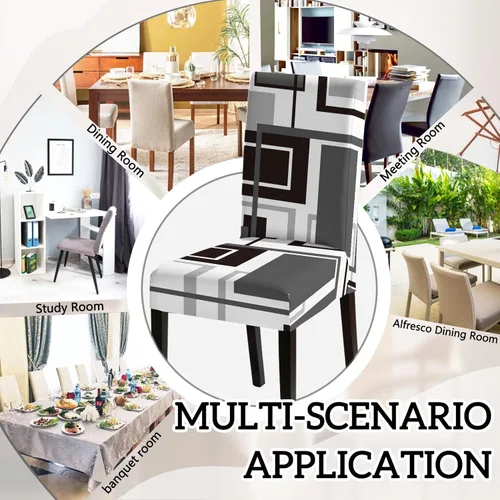 Vista 6 de MCALK Juego de 4 fundas para sillas de color gris abstracto y camino de mesa, fundas elásticas para sillas grises para cocina, protector de silla