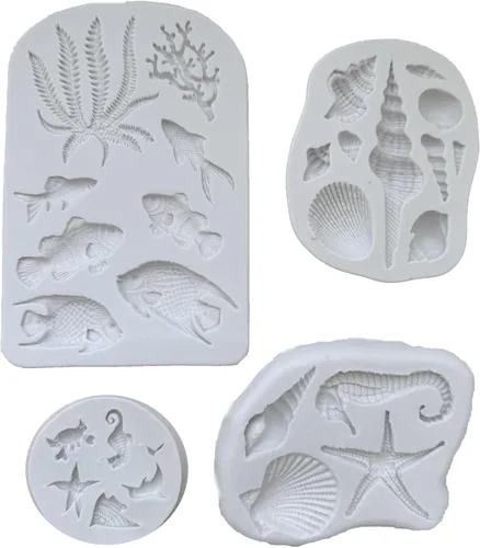 Vista 4 de 3 moldes de silicona para tartas con temática marina, concha, estrella de mar, coral, para hornear, decoración de pasteles, chocolate, caramelo