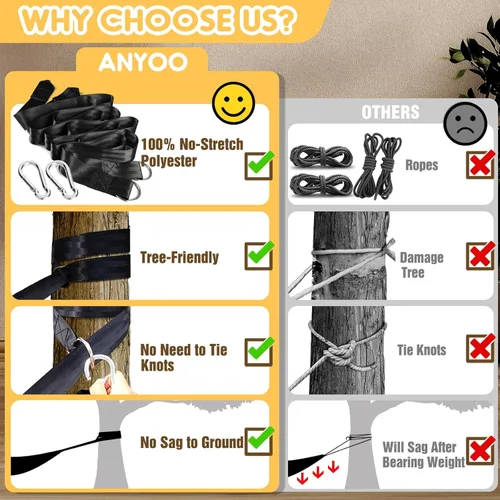 Vista 5 de Anyoo - Hamaca de algodón para jardín, con correas para colgar, hasta 660 libras, hamaca portátil con bolsa de viaje, perfecta para acampar al aire