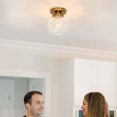 Vista 3 de Daunton Pequeña Lámpara de Techo de Montaje Semiempotrado, Moderna Lámpara de Techo de Vidrio Transparente de Globo, Lámparas de Pasillo Vintage