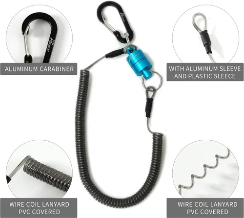 Vista 5 de GOODCAT Strongest Magnetic Fly Fishing Net Release - Retractable Coiled Lanyard with Carabiner, Magnet Keychain Clip Retractor