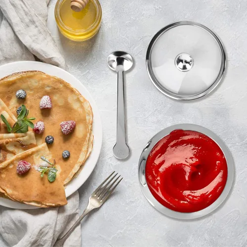 Vista 5 de hanmir Azucarero de acero inoxidable con tapa transparente y cuchara de azúcar, contenedor de azúcar de 8.1 onzas (8.1 fl oz) para el hogar