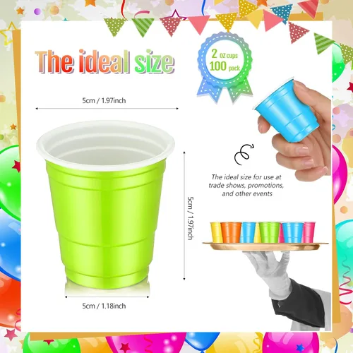 Vista 32 de Roshtia Paquete de 100 vasos de plástico de 2 onzas, mini vasos de chupito desechables de graduación de 2 onzas para fiesta de graduación, boda