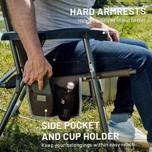 Vista 7 de TIMBER RIDGE Mecedora de camping para adultos, silla mecedora plegable acolchada con respaldo alto con bolsillo lateral, mecedora portátil