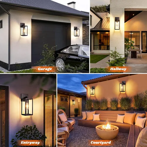 Vista 7 de Brightever Paquete de 2 accesorios de luz de pared para exteriores, color marrón, lámpara de pared exterior con vidrio transparente, antioxidante