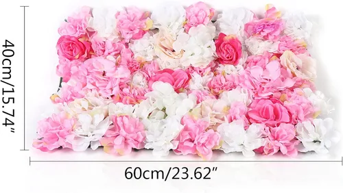 Vista 3 de Paquete de 20 paneles de pared de flores artificiales de 24 x 16 pulgadas, paneles de fondo de flores artificiales de hortensias y rosas