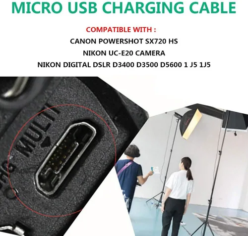 Vista 5 de Cable de transferencia de fotos USB Nikon de repuesto de 3 pies para cámara D3400 D3500 D5600 D7500 - Cable de carga UC-E20 para Canon PowerShot