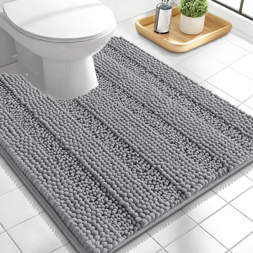 Vista 138 de OLANLY Alfombras de Baño Gruesas de 47 x 20 pulgadas, Extra Suaves Absorbentes de Chenilla a Rayas, Respaldo de Goma, Lavables y Secables a Máquina