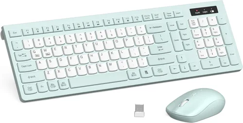 Vista 10 de Combo de teclado y mouse inalámbricos, teclado inalámbrico de tamaño completo y mouse DPI ajustable, receptor USB de 2.4 GHz, teclado y mouse