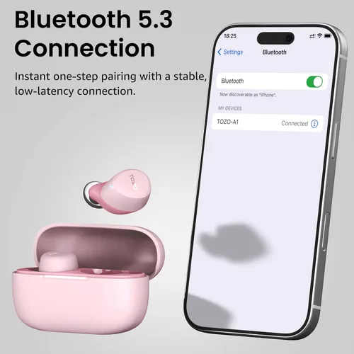 Vista 9 de TOZO Auriculares inalámbricos A1 Bluetooth 5.3 de peso ligero en el oído IPX5 Auriculares impermeables 2 micrófonos para llamadas AI, auriculares