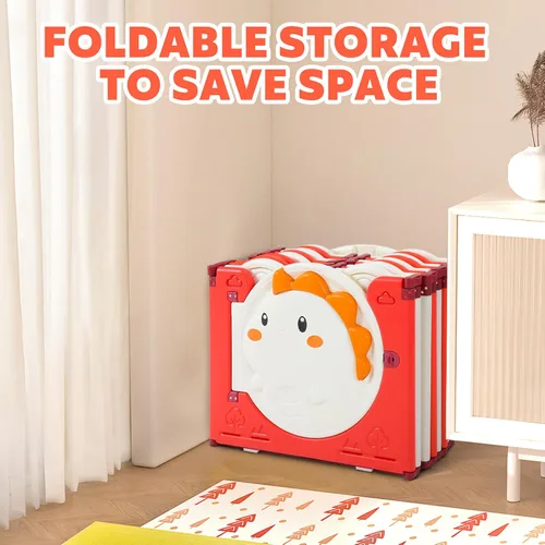 Vista 8 de FAHKNS Corralito para bebés de 18 paneles, plegable sin costuras ajustable con alfombra, equipado con cerradura de puerta externa para seguridad