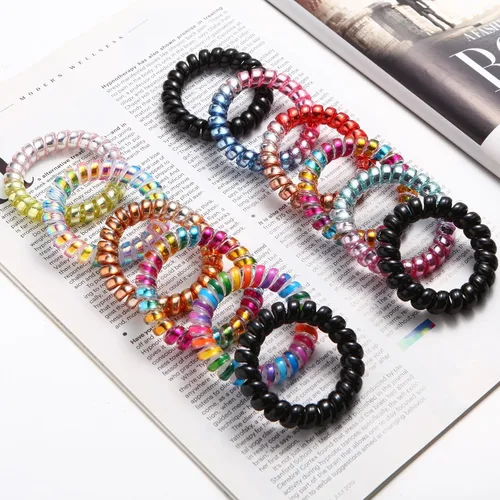 Vista 2 de Lazos para el cabello en espiral sin arrugas, coloridos lazos para el cabello sin rastro, lazos elásticos para el cabello, lazos para el cabello