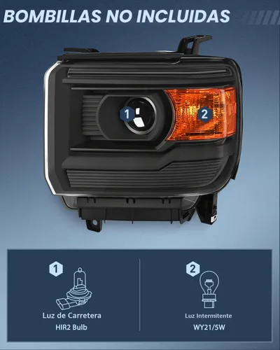 Vista 2 de Nilight Conjunto de faros compatible con GMC Sierra 1500 2500HD 3500HD 2014 2015 2016 2017 2018 Carcasa negra base Reflector ámbar Lentes Reflector