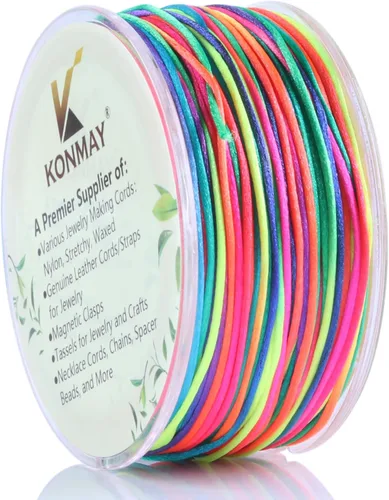 Vista 108 de KONMAY - Cuerda de nailon satinado de seda, 45.72 metros, 0.8mm cola de rata, para nudos chinos, Kumihimo, abalorios, macramé, joyería, Verde manzana