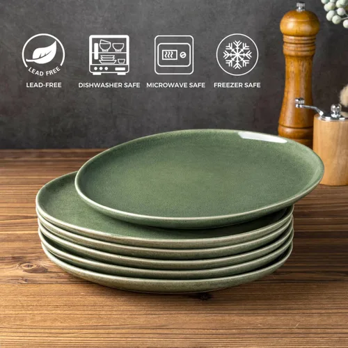 Vista 2 de AmorArc Juego de 6 platos de cerámica de 8.5 pulgadas Gres hecho a mano con esmalte reactivo para postre, ensalada, aperitivo y cena, apto