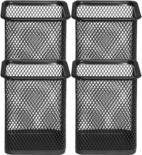 Soporte organizador de bolígrafos de malla de metal, para escritorio u oficina, color negro, paquete de 4 unidades