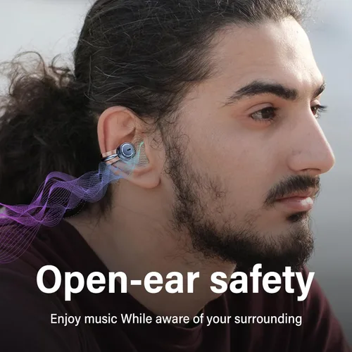 Vista 4 de Auriculares inalámbricos de oído abierto, auriculares Bluetooth para teléfono celular con micrófonos, tiempo de reproducción de 56 horas, IPX5
