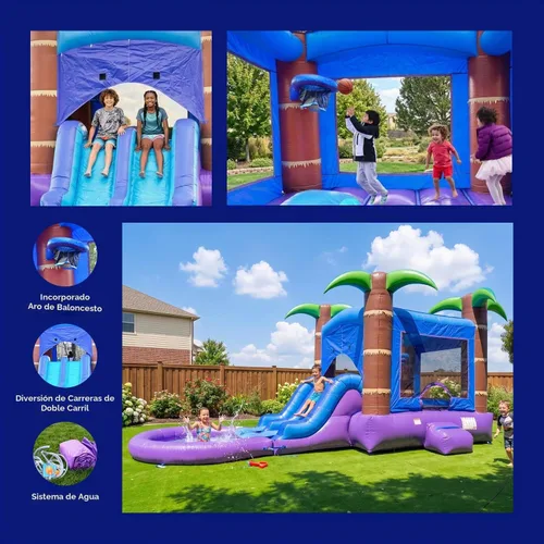 Vista 5 de HeroKiddo 26x14 Bosque Encantado - Piscina inflable de doble tobogán