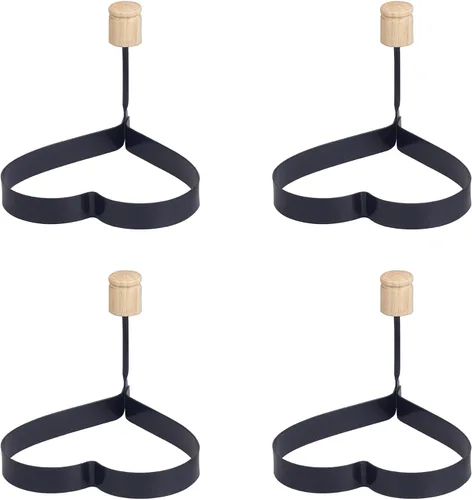Vista 11 de HIC Kitchen Anillos antiadherentes para cocinar huevos y panqueques, en forma de corazón, acero al carbono antiadherente; libre de PFOA y BPA, juego