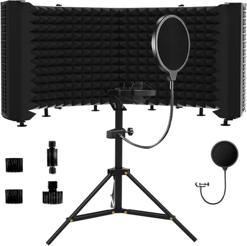 Vista 8 de Escudo de aislamiento para micrófono – Panel insonorizado plegable y ajustable para grabación, podcast, cabina vocal, estudio y uso en casa