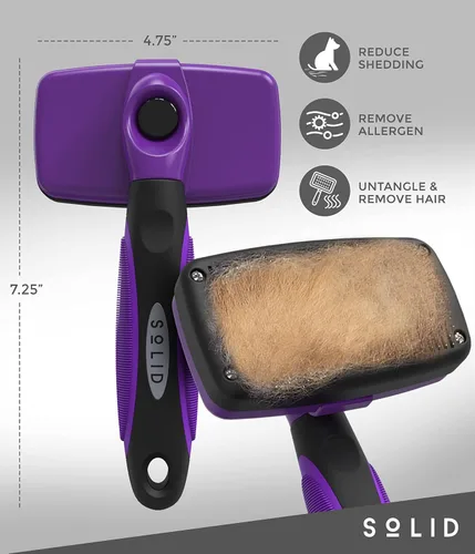 Vista 5 de Pet Slicker Brush - Cepillo para perros y gatos para desprender y asear, cepillos autolimpiantes para perros, gatos y mascotas