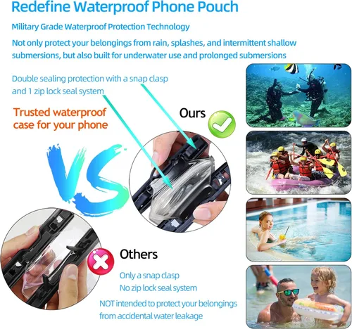 Vista 9 de AiRunTech Riñonera impermeable, bolsa impermeable para iPhone 16 15 14 13 12 11 Pro Max, bolsa seca IPX8 para esnórquel, playa, crucero, kayak